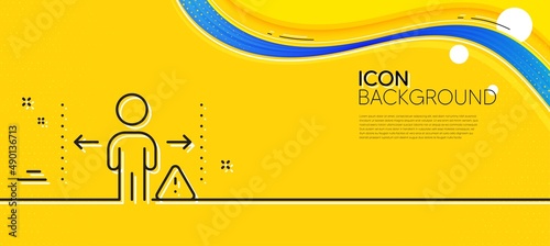 Social distance line icon. Abstract yellow background. People isolation sign. Prevention rules symbol. Minimal social distance line icon. Wave banner concept. Vector