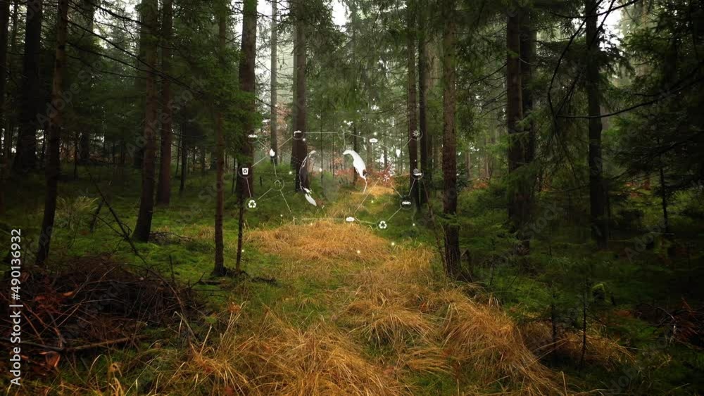 Magic green forest with environment earth planet and connected icon symbols animation. Concept ecology. Magic green forest with environment earth planet and connected icon symbols animation. Concept ecology.