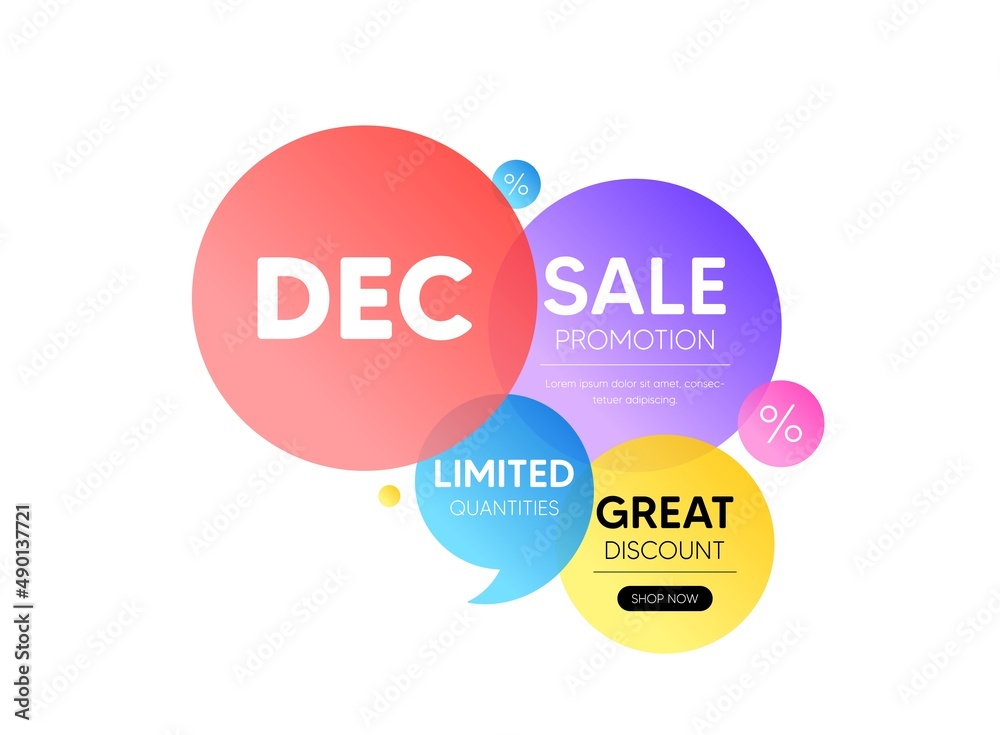 Discount offer bubble banner. December month icon. Event schedule Dec date. Meeting appointment planner. Promo coupon banner. December round tag. Quote shape element. Vector Discount offer bubble banner. December month icon. Event schedule Dec date. Meeting appointment planner. Promo coupon banner. December round tag. Quote shape element. Vector