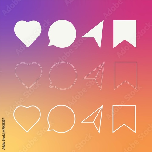 set of social media ig signs, like, comment, share or send to someone and save the post in vector.
