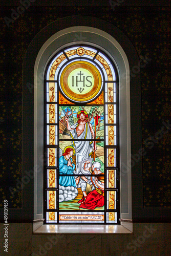 Stained glass window resurrection of Christ photo