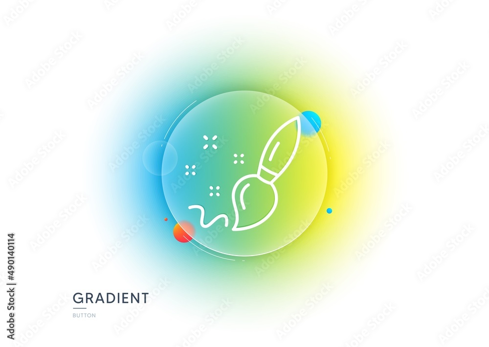 Paint brush line icon. Gradient blur button with glassmorphism. Creativity sign. Graphic art symbol. Transparent glass design. Paint brush line icon. Vector