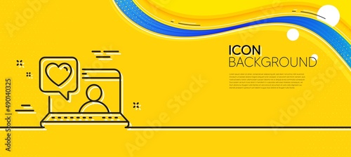 Friends chat line icon. Abstract yellow background. Friendship love sign. Assistance business symbol. Minimal friends chat line icon. Wave banner concept. Vector
