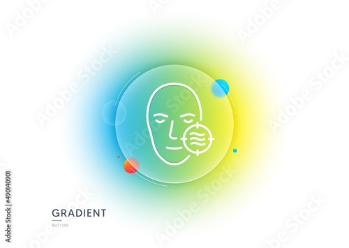 Problem face skin line icon. Gradient blur button with glassmorphism. Need facial care sign. Target symbol. Transparent glass design. Problem skin line icon. Vector