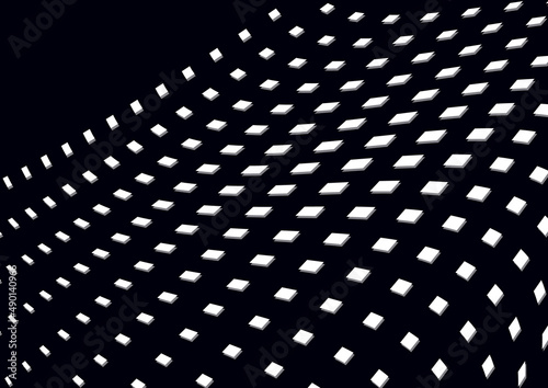 Abstract geometric background  lines of white small squares on a black background. Business or technical presentation. Vector