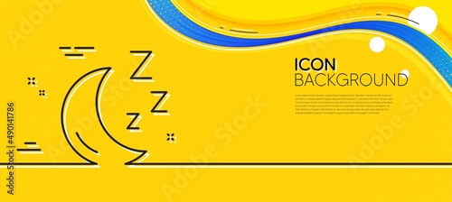 Moon line icon. Abstract yellow background. Sleep zzz sign. Night lunar symbol. Minimal moon line icon. Wave banner concept. Vector