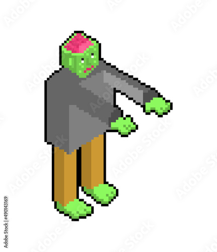Zombie pixel art. 8 bit Dead man monster. pixelated zombi Vector illustration
