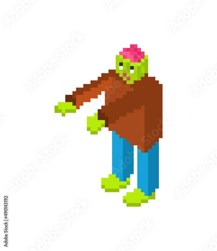 Zombie pixel art. 8 bit Dead man monster. pixelated zombi Vector illustration