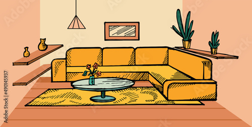 Interior of a room, office, rest room. Room illustration. Vector image. 