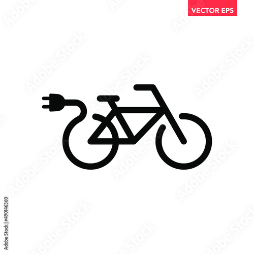 Black single electro bike line icon, simple eco transport friendly flat design vector pictogram, infographic for app logo web website button ui ux interface elements isolated on white background