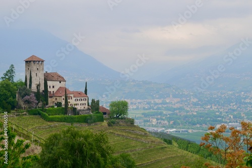Lebenberg castle along Marling Waalweg  hiking path in Meran. South Tyrol  Italy.