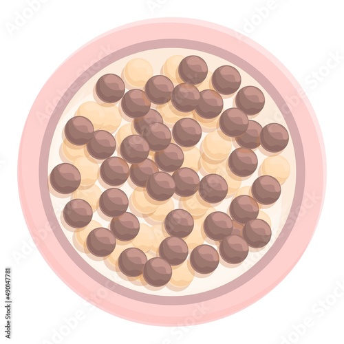 Muesli breakfast icon cartoon vector. Cereal bowl. Milk corn