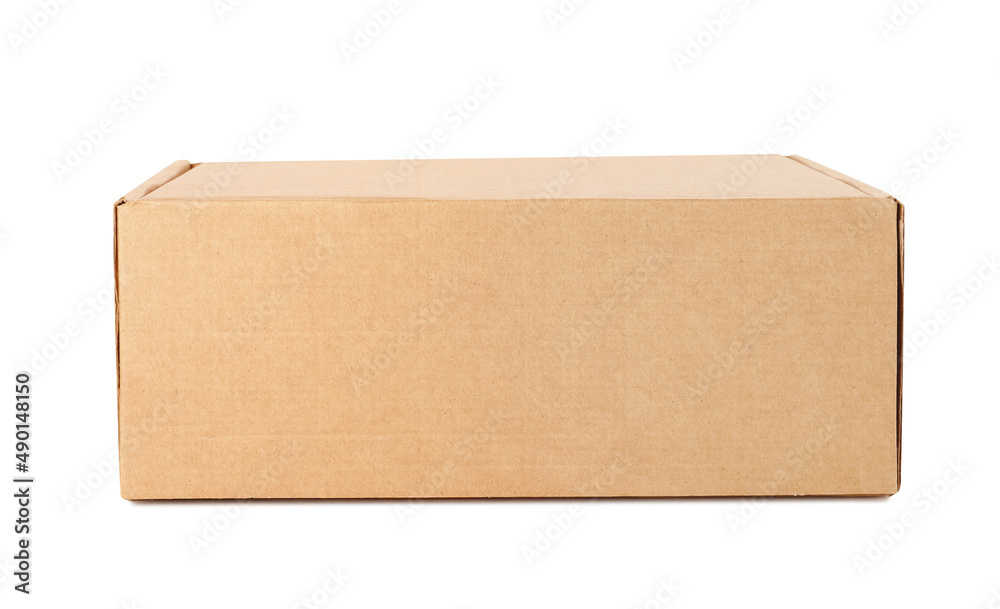 One closed cardboard box isolated on white One closed cardboard box isolated on white