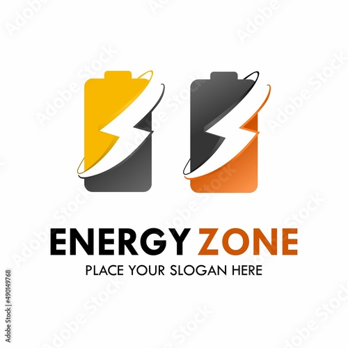 Energy zone logo template illustration. there are battery with thunder