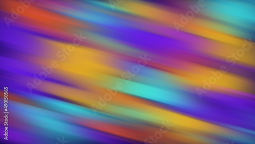 Twisted vibrant iridescent gradient blurred of purple yellow orange turquoise and blue colors with smooth movement of the gradient in the frame with copy space. Abstract sideways lines concept