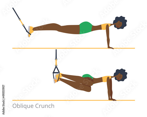 Girl trainer shows the exercise. Sports devices for training. Flat vector illustration. Eps10