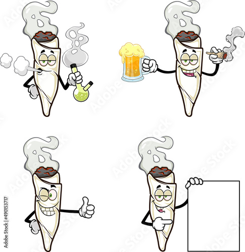 Marijuana Joint Cartoon Character Series. Vector Collection Set Isolated On White Background