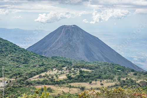 View of Izalco Volcano on the hike to Santa Ana, Cerro Verde National Park, El Salvador