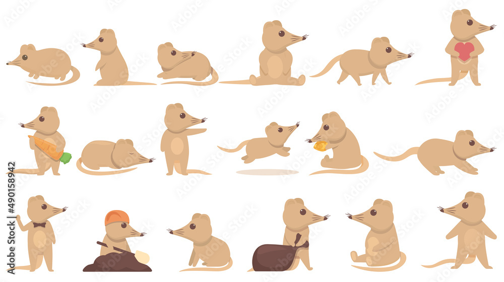 Obraz premium Shrew icons set cartoon vector. Agriculture animal. Domestic farm