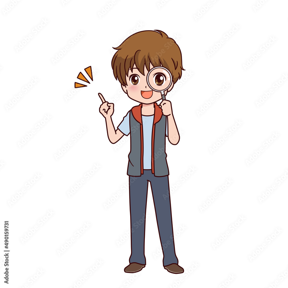審査をする男の子のイラスト