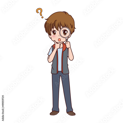 審査をする男の子のイラスト