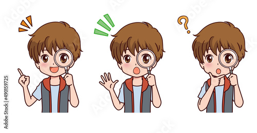 審査をする男の子のイラスト