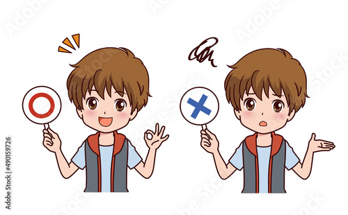 審査をする男の子のイラスト