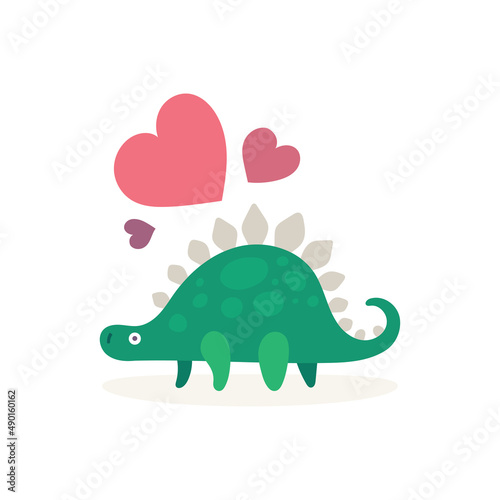 Dinosaur in love. Cute dinosaur and hearts. Dinosaur cartoon character illustration. Part of set.