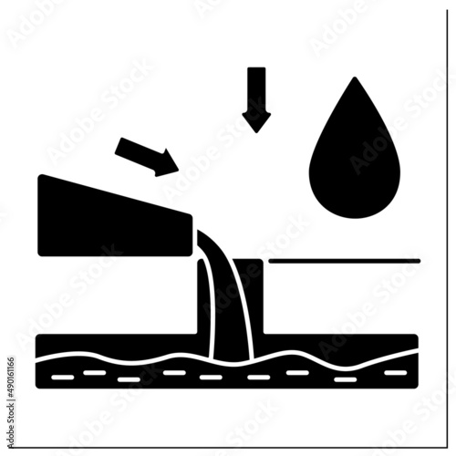 Drainage glyph icon. System to drain water on soil to improve production of crops. Controls water level in soil. Urban infrastructure concept.Filled flat sign. Isolated silhouette vector illustration