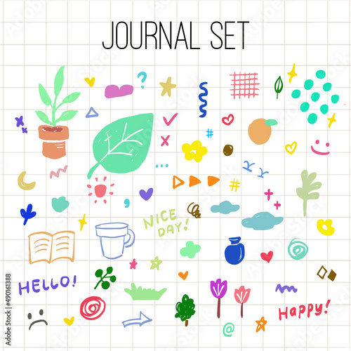 Hand drawn doodle simple journal stickers journal set 