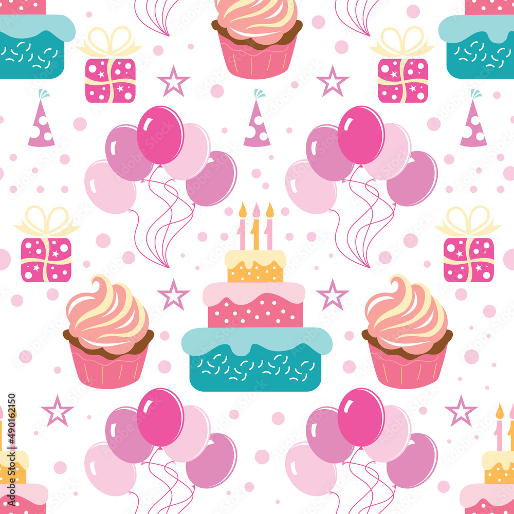 Happy Birthday. Seamless pattern for a holiday, celebration, wedding, festivities, joys. Vector image. Happy Birthday. Seamless pattern for a holiday, celebration, wedding, festivities, joys. Vector image.