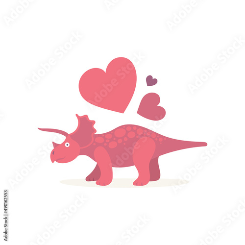 Dinosaur in love. Cute dinosaur and hearts. Dinosaur cartoon character illustration. Part of set.