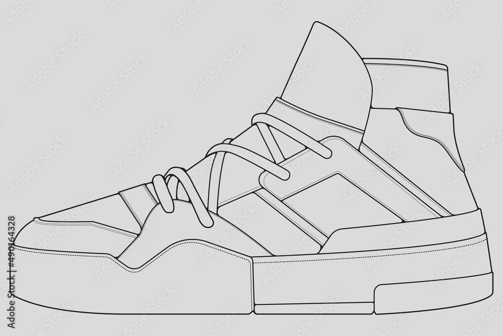 Shoes sneaker outline drawing vector, Sneakers drawn in a sketch style ...