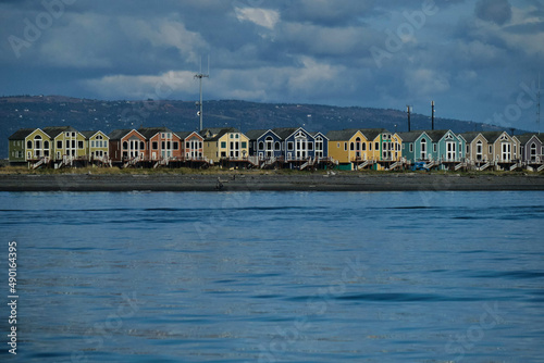 Beautiful shot from the boat of the buildngs in Homer in the evening photo