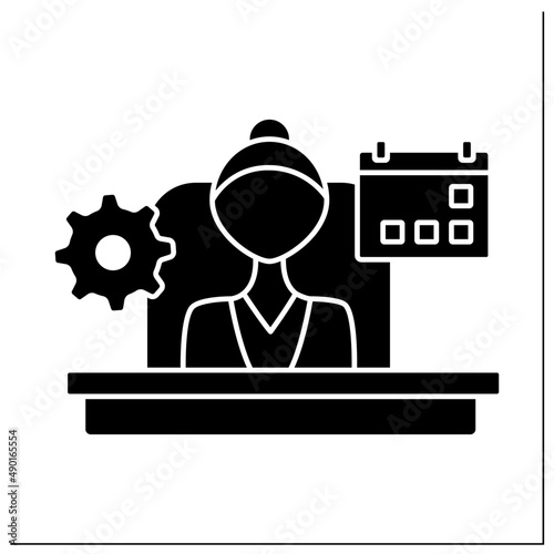Managing director glyph icon. Person responsible for daily operations of company, organization, or corporate division.Company concept. Filled flat sign. Isolated silhouette vector illustration