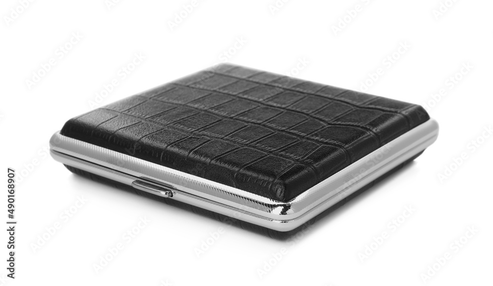 Stylish leather cigarette case isolated on white Stylish leather cigarette case isolated on white