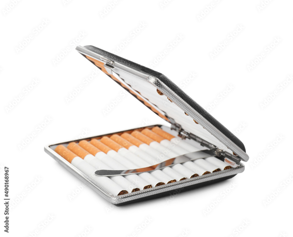 Stylish case with cigarettes isolated on white Stylish case with cigarettes isolated on white