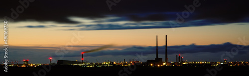 Photography Panoramic shot of Dublin skyline with lights during sunset in Ireland