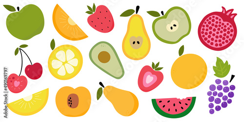 Fototapeta Naklejka Na Ścianę i Meble -  Cute bright colors of fruits vector collections. Big set graphic elements