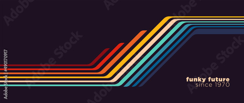 Fotografie, Obraz Abstract 1970's background design in futuristic retro style with colorful lines