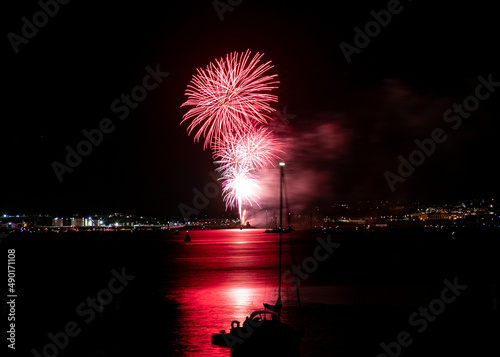 Beautiful view of fireworks display over the harbour at Plymouth