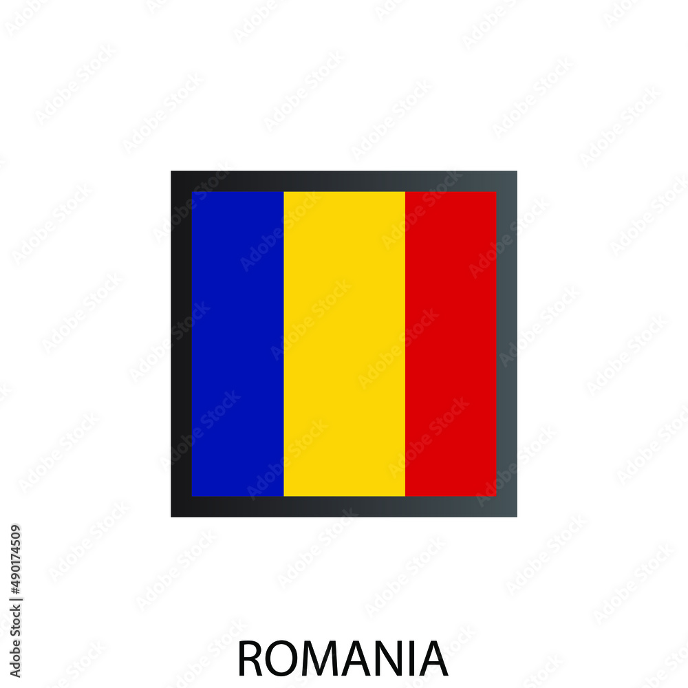 Fototapeta premium Flat squary flag of Romania icon. Simple isolated button. Eps10 vector illustration.