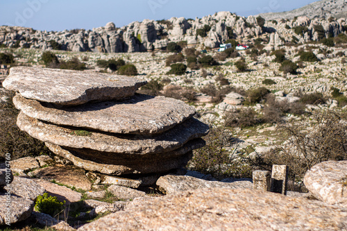 Canvas Print Rocky hill top with balancing stones