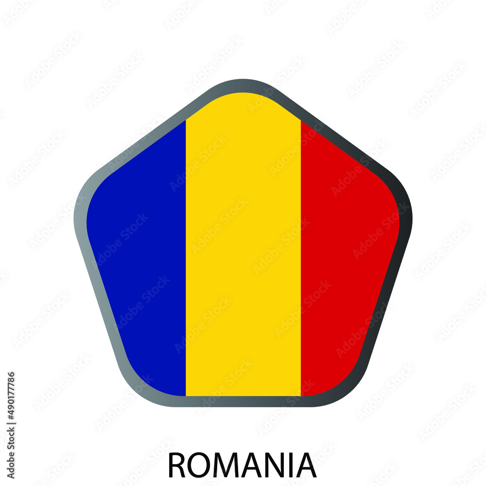 Fototapeta premium Flat pentagon flag of Romania icon. Simple isolated button. Eps10 vector illustration.