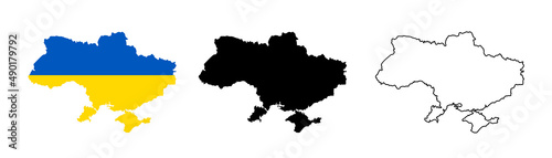 Ukraine map icon. Ukraine silhouette flag collection signs. Ukrainian cartography border icons. Stock vector