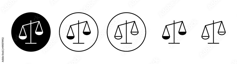 Scales icons set. Law scale icon. Justice sign and symbol Scales icons set. Law scale icon. Justice sign and symbol