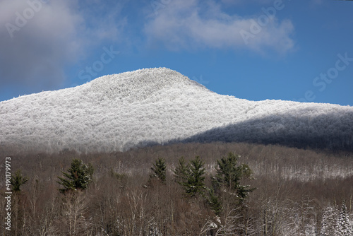 Beautiful view of the mountain top in Sutton, Quebec, Canada in winter photo