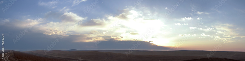 Fototapeta premium Panoramic view of the horizon in the mountains and outdoors.