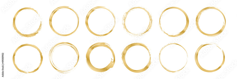 Set of gold brush handdrawn circle. Design elements for banner, decorations etc. Vector illustration Set of gold brush handdrawn circle. Design elements for banner, decorations etc. Vector illustration
