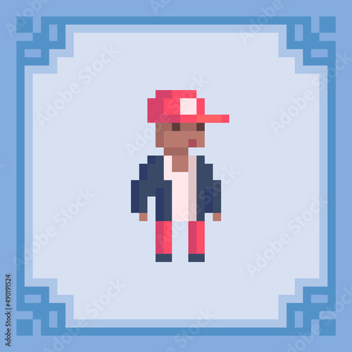 Stylish young man. Pixel art character. Vector illustration